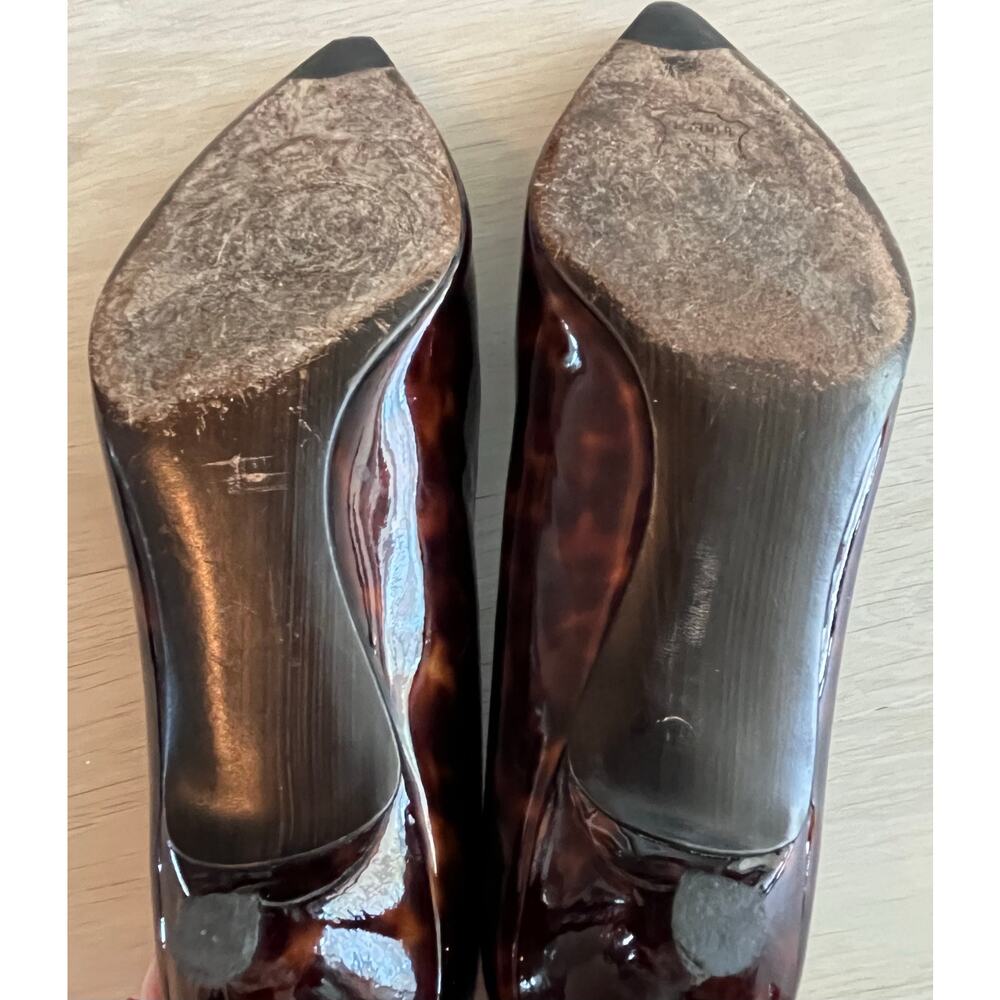 Stuart Weitzman Tortoiseshell Patent Leather Pointed-Toe Kitten Heels - Picture 7 of 11